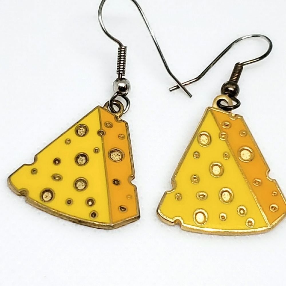 Swiss Cheese Wedge Enamel Novelty Dangle Earrings